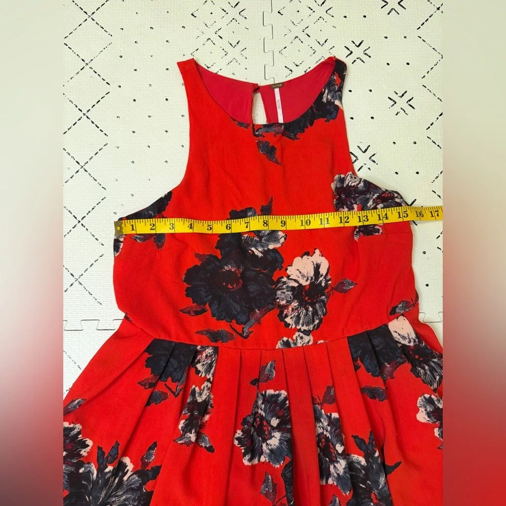 Free People Flutterby Cherry Red Floral Fit &‎ Flare Dress Womens 6